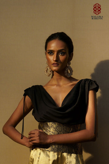 'Shikargah' crop top cowl neck midnight black