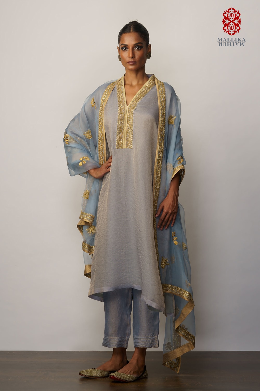 Duapatta kora ice blue embroidered - image 2