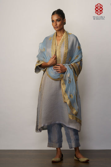 Duapatta kora ice blue embroidered