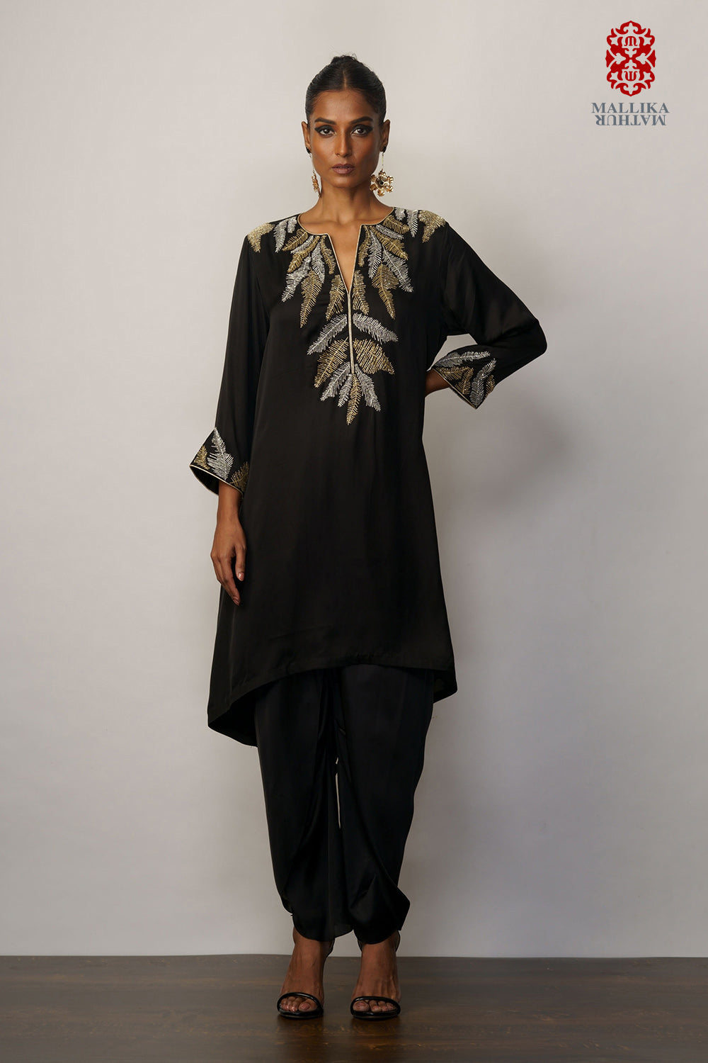 Kurta modal satin black feather design