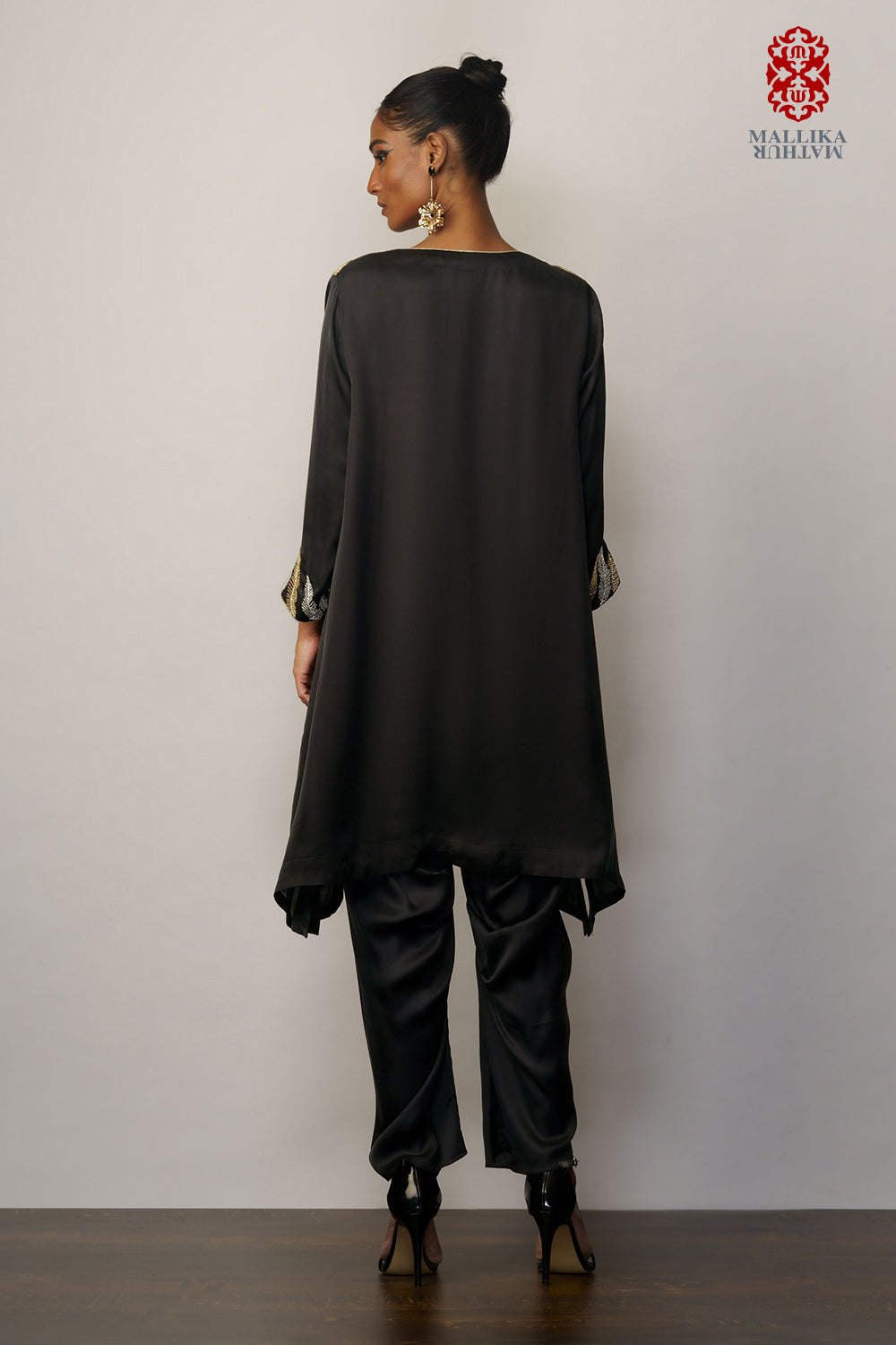 Kurta modal satin black feather design