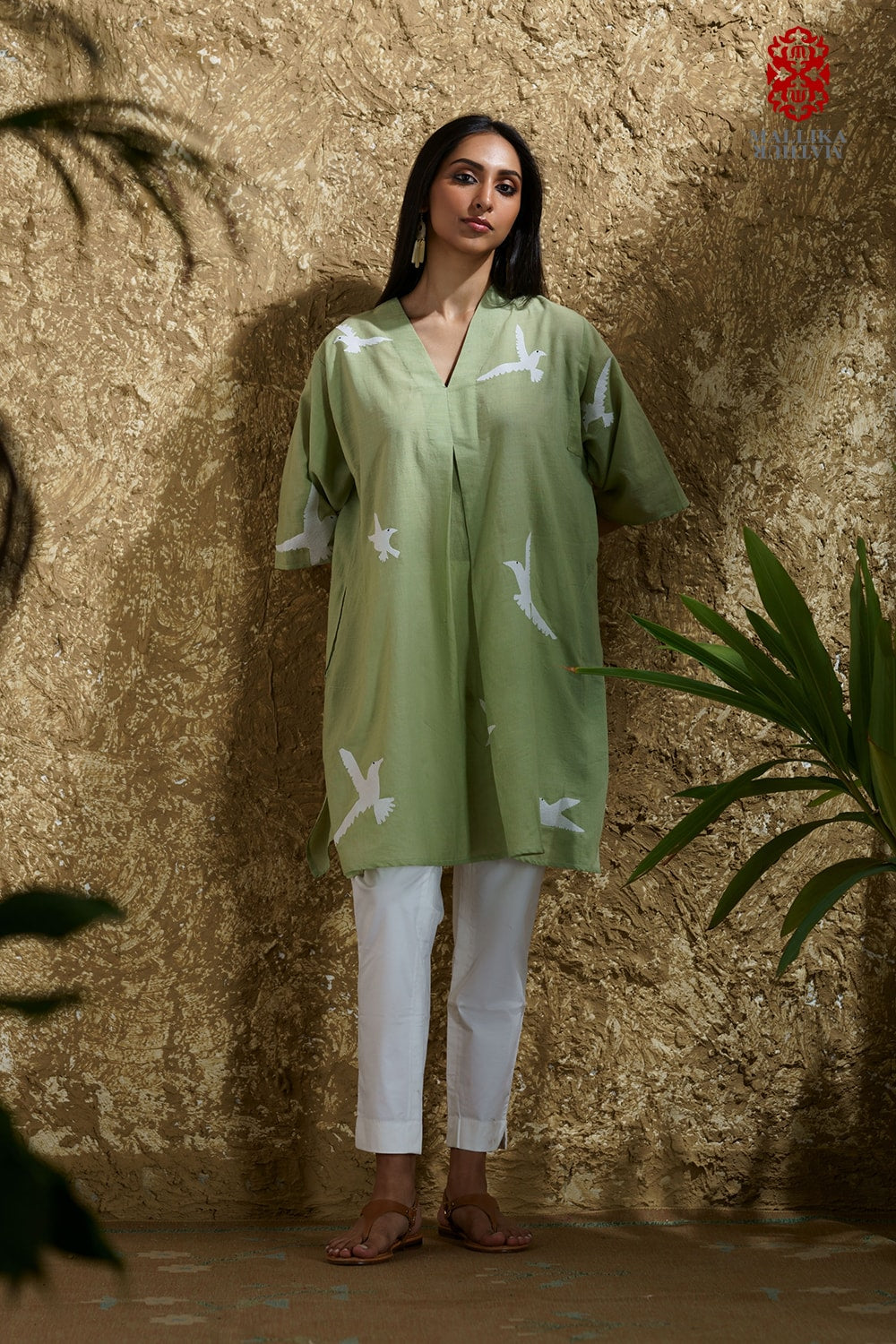 'Parinda' appliqué muslin caftan dress