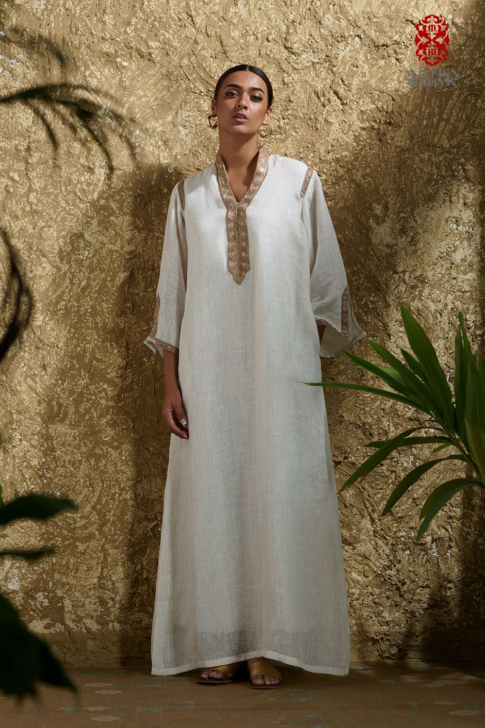 'Aria' caftan dress cotton linen hand embroidered - image 4
