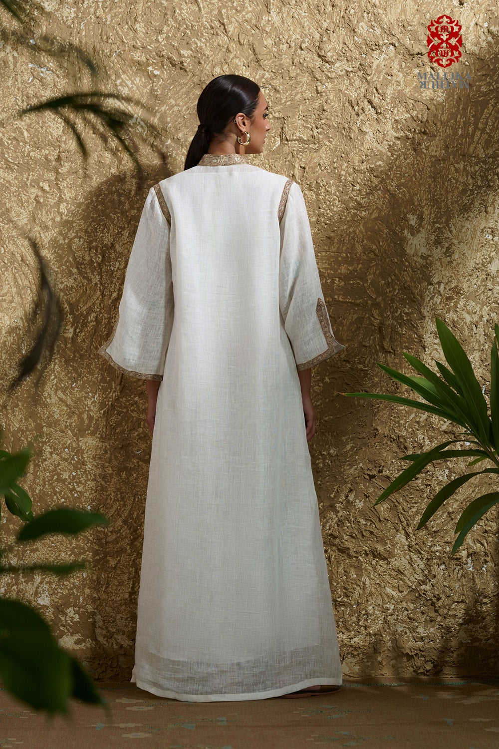 'Aria' caftan dress cotton linen hand embroidered - image 2