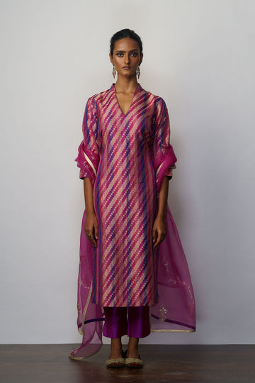 Kurta silk magenta & wine 'Chaurangi'