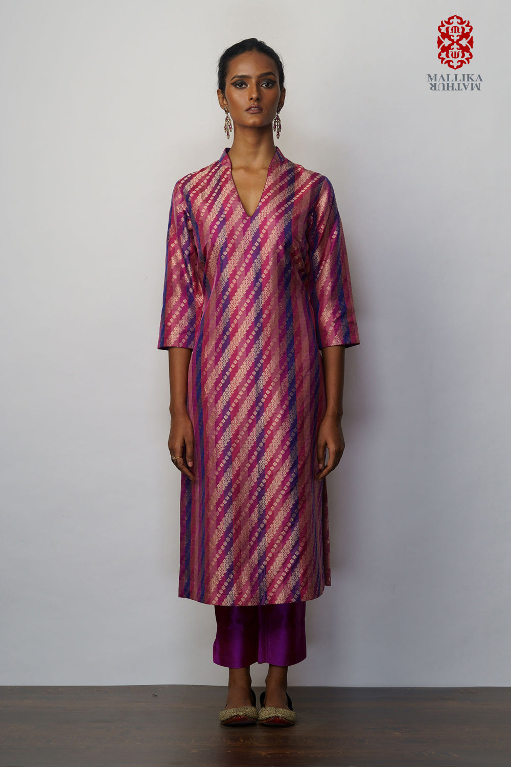 Kurta silk magenta & wine 'Chaurangi'