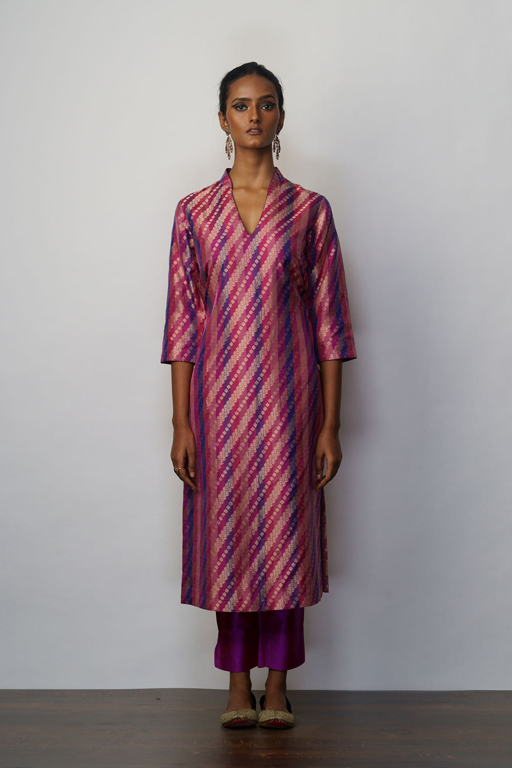 Kurta silk magenta & wine 'Chaurangi' - image 3