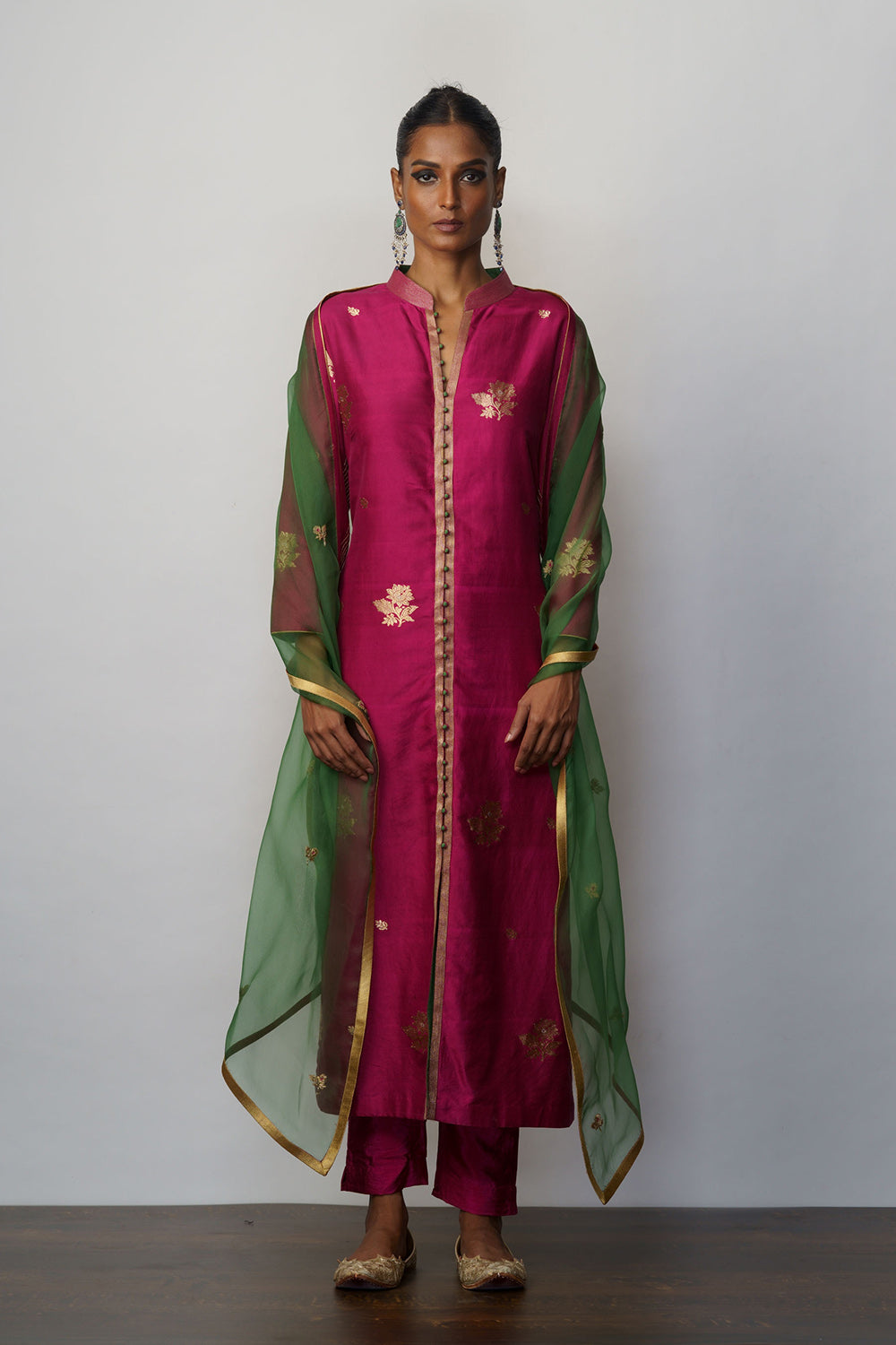 Kurta Silk Kadhuan Buti Magenta - image 3