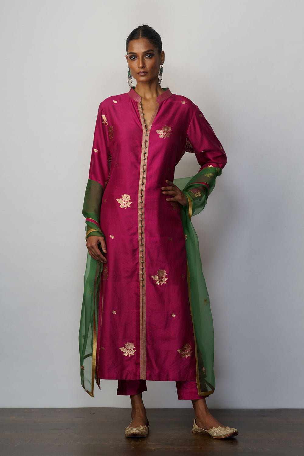 Kurta Silk Kadhuan Buti Magenta - image 2