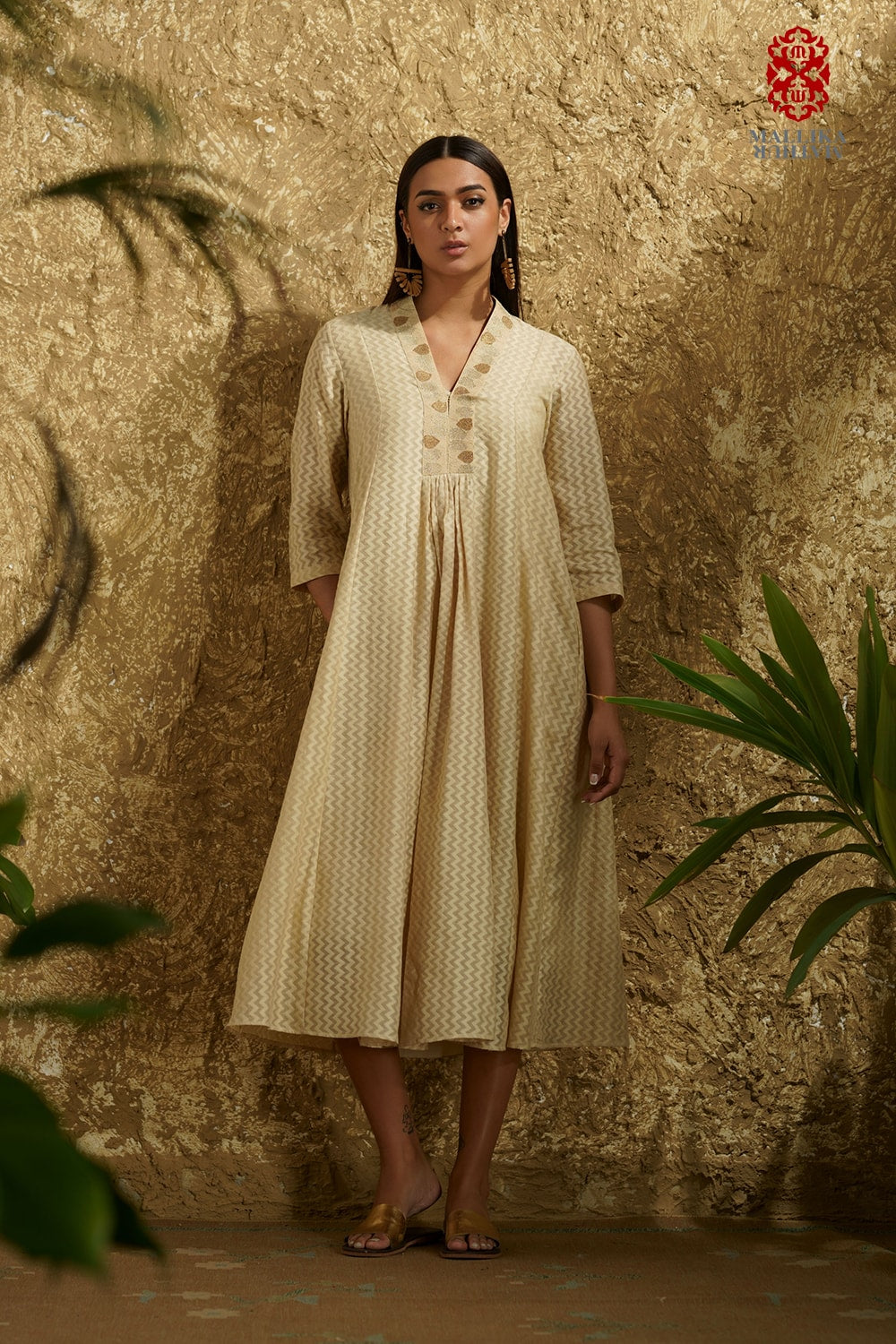 'Samira' dress fawn kora cotton appliqué neck