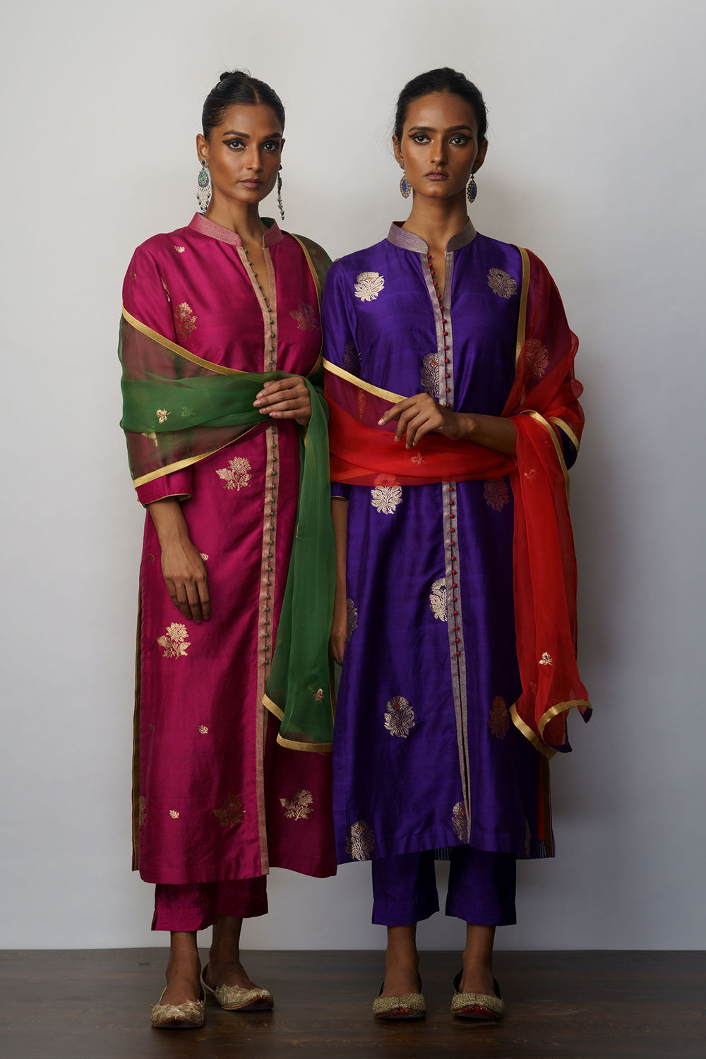 Kurta Silk Kadhuan Buti Purple And Magenta