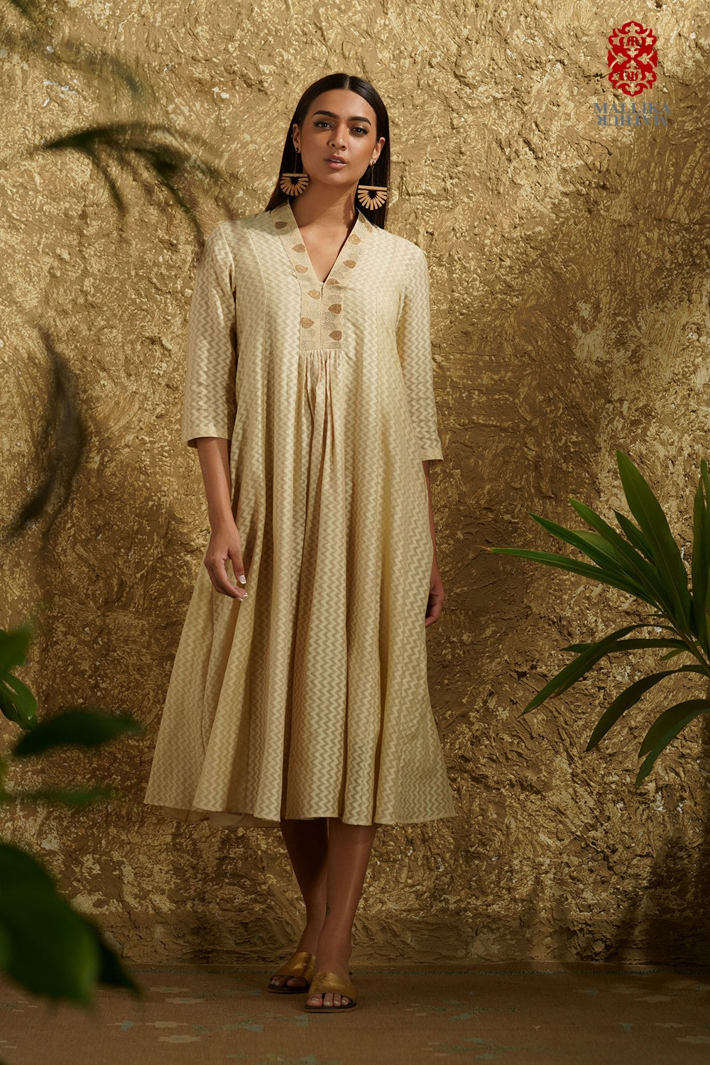 'Samira' dress fawn kora cotton appliqué neck - image 3