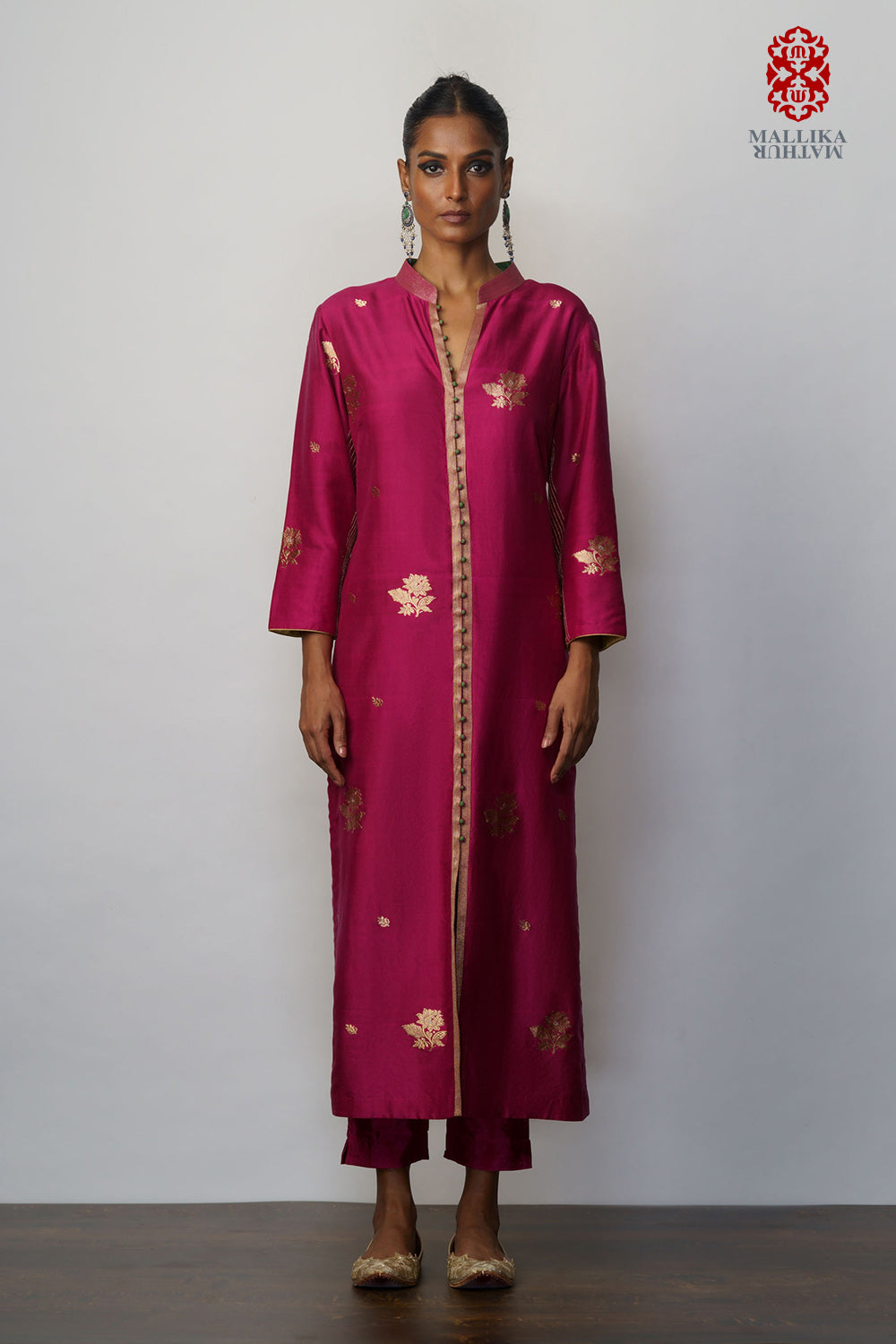 Kurta silk kadhuan buti magenta