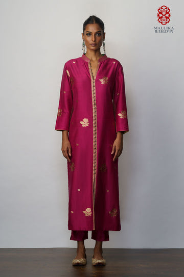 Kurta silk kadhuan buti magenta