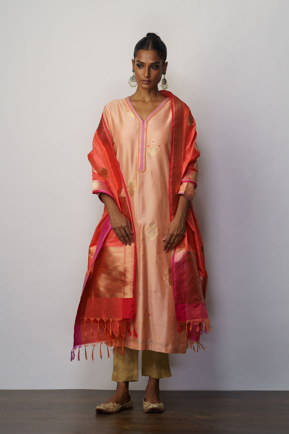 Kurta Silk Meenakari Buti Peach - image 2