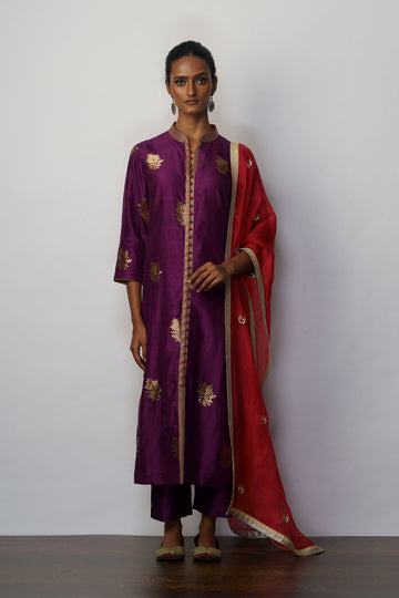 Kurta Silk Kadhuan Buti Aubergine