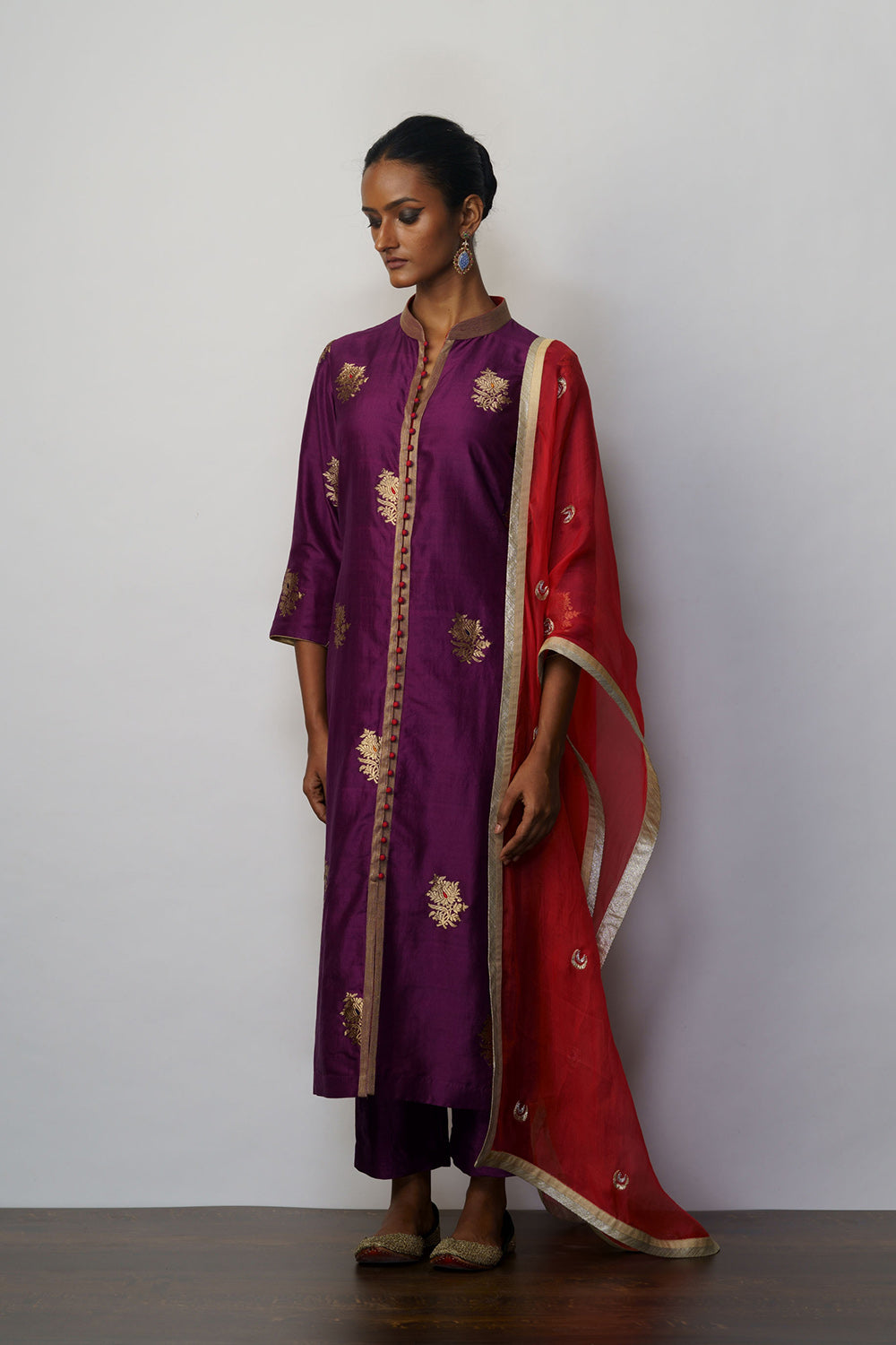Kurta Silk Kadhuan Buti Aubergine - image 2