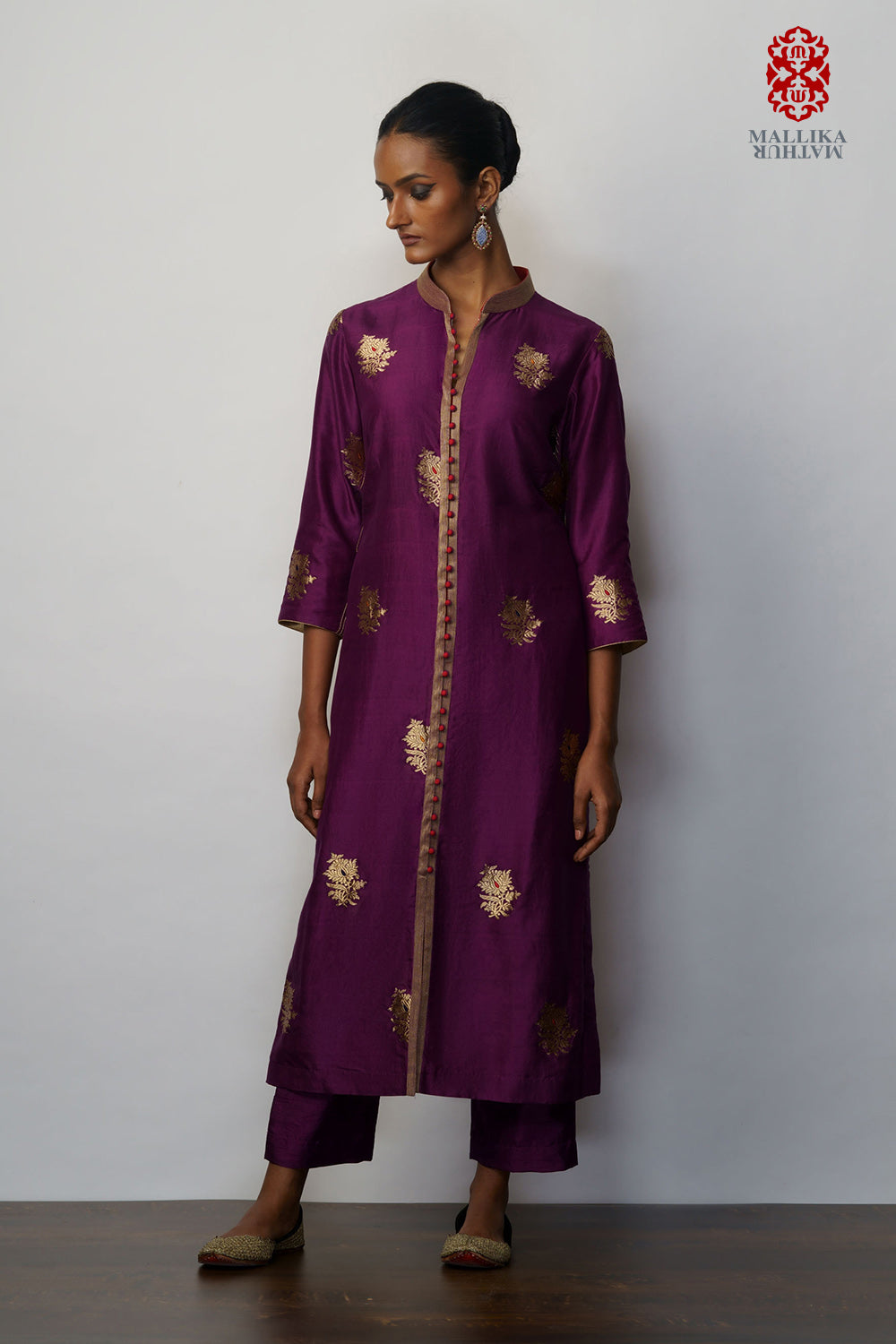 Kurta silk kadhuan buti aubergine