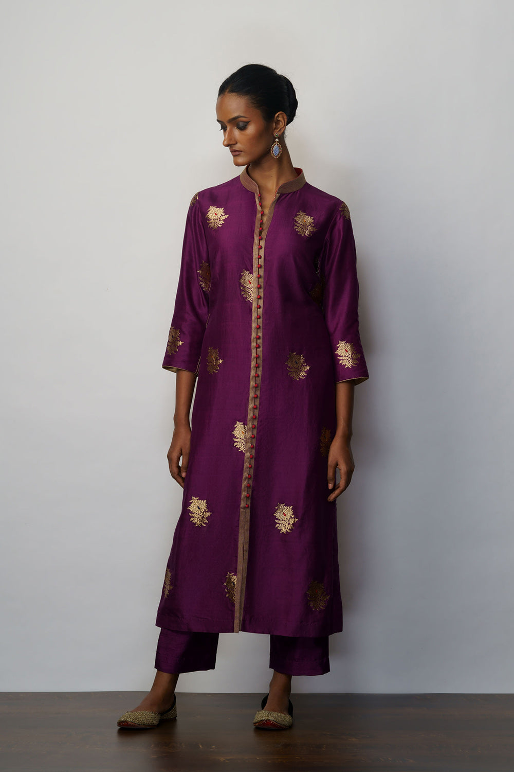 Kurta Silk Kadhuan Buti Aubergine - image 4