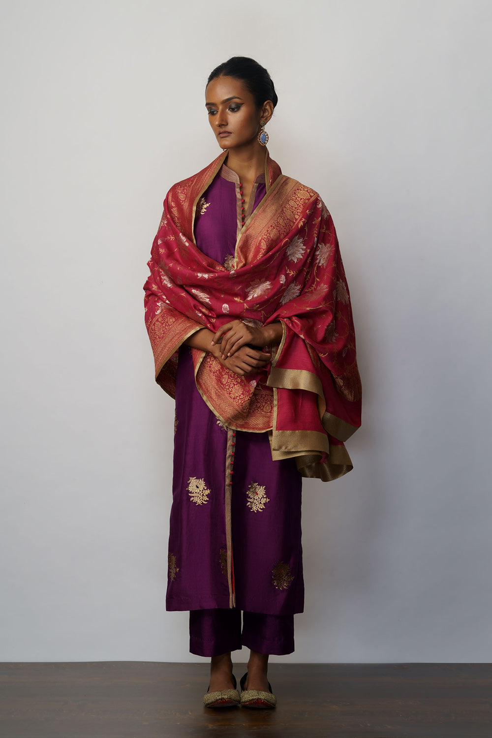 Kurta Silk Kadhuan Buti Aubergine - image 3