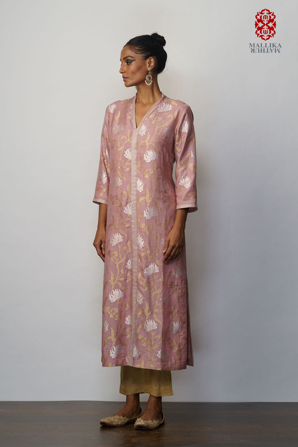 Kurta muga tussar jaal old rose