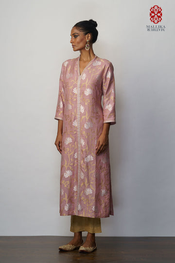 Kurta muga tussar jaal old rose