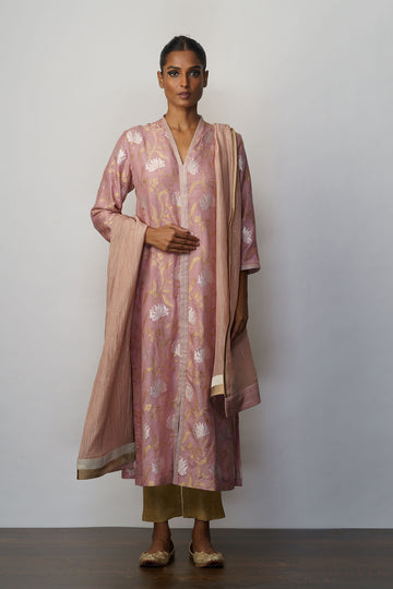 Kurta muga tussar jaal old rose