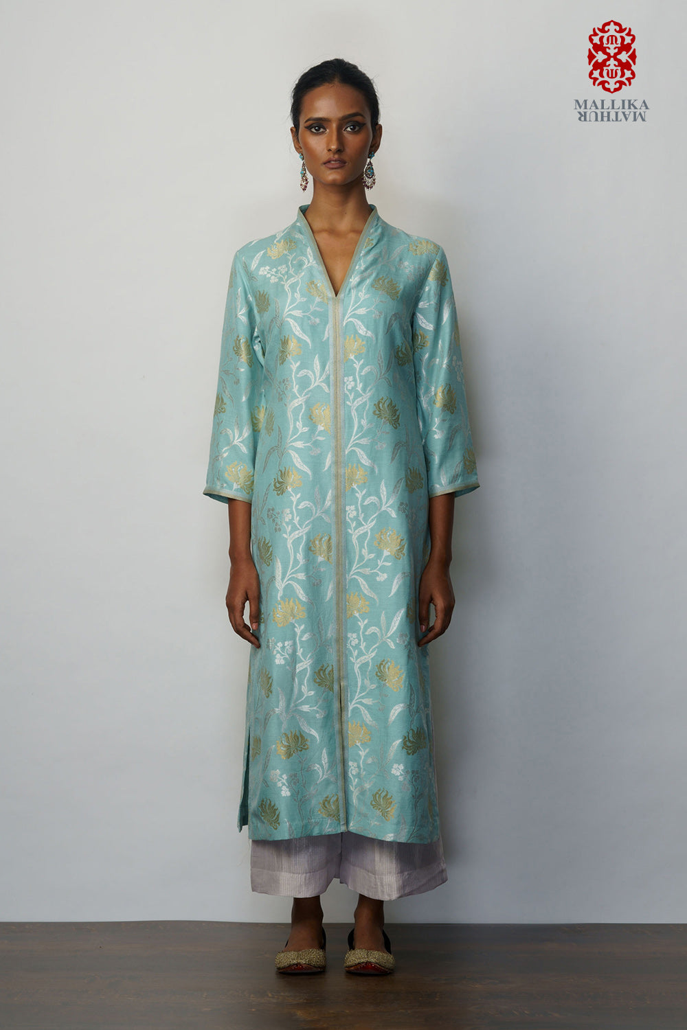 Kurta muga tussar jaal firoza