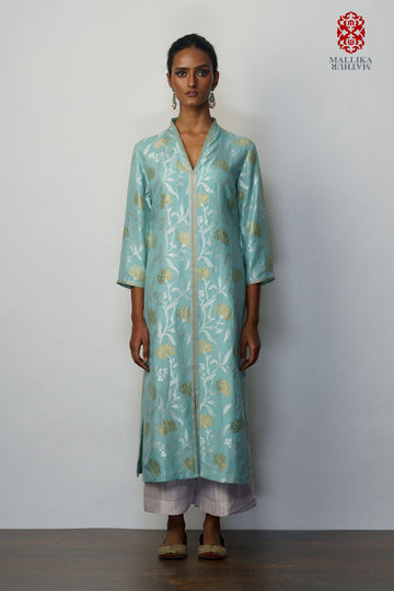 Kurta muga tussar jaal firoza