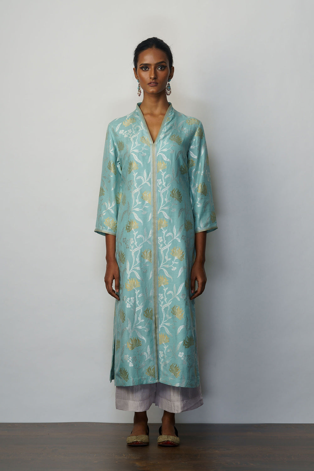 Kurta muga tussar jaal firoza - image 3