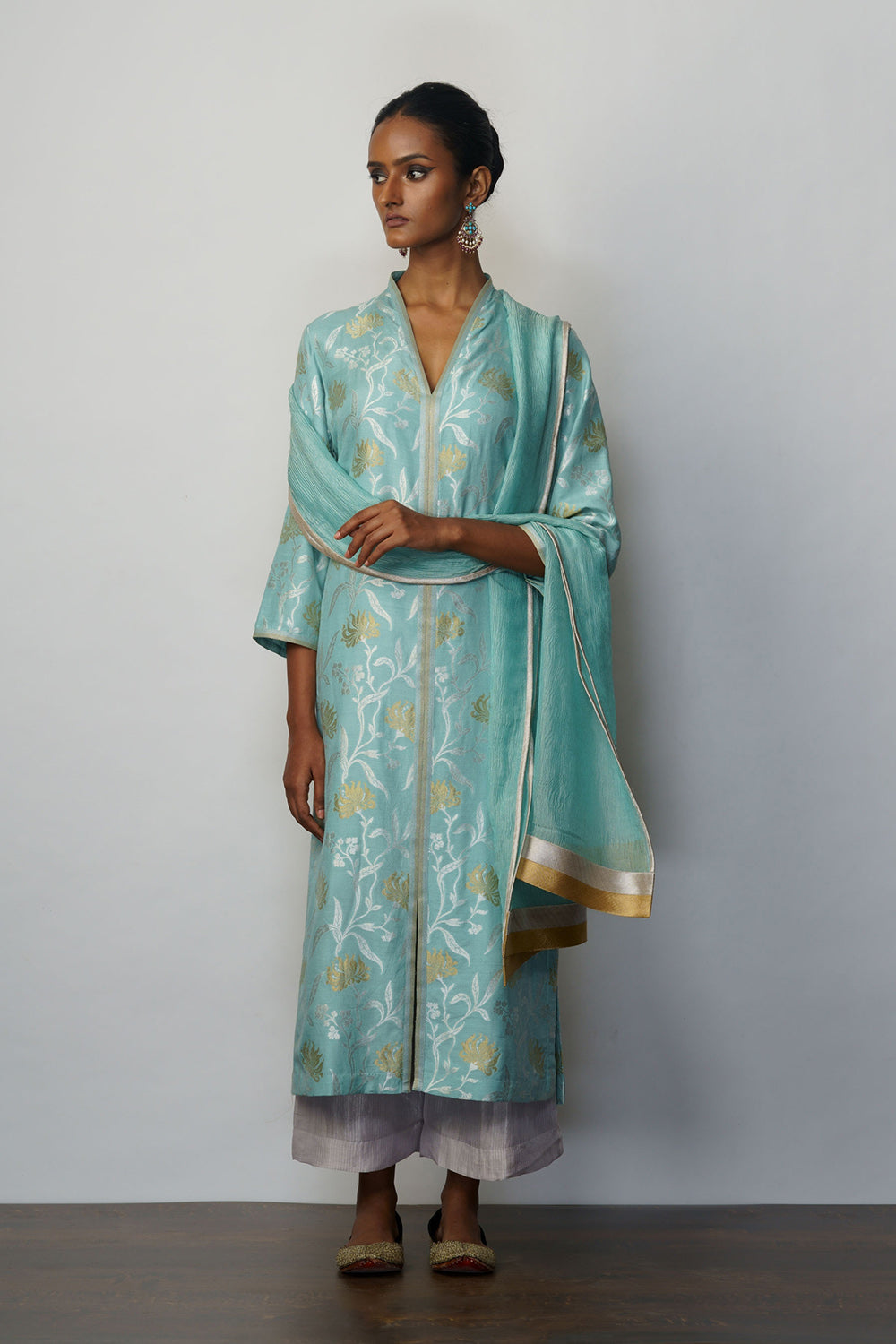 Kurta muga tussar jaal firoza