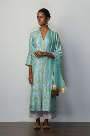 Kurta muga tussar jaal firoza