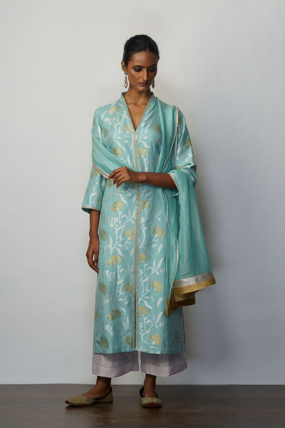 Kurta muga tussar jaal firoza - image 4
