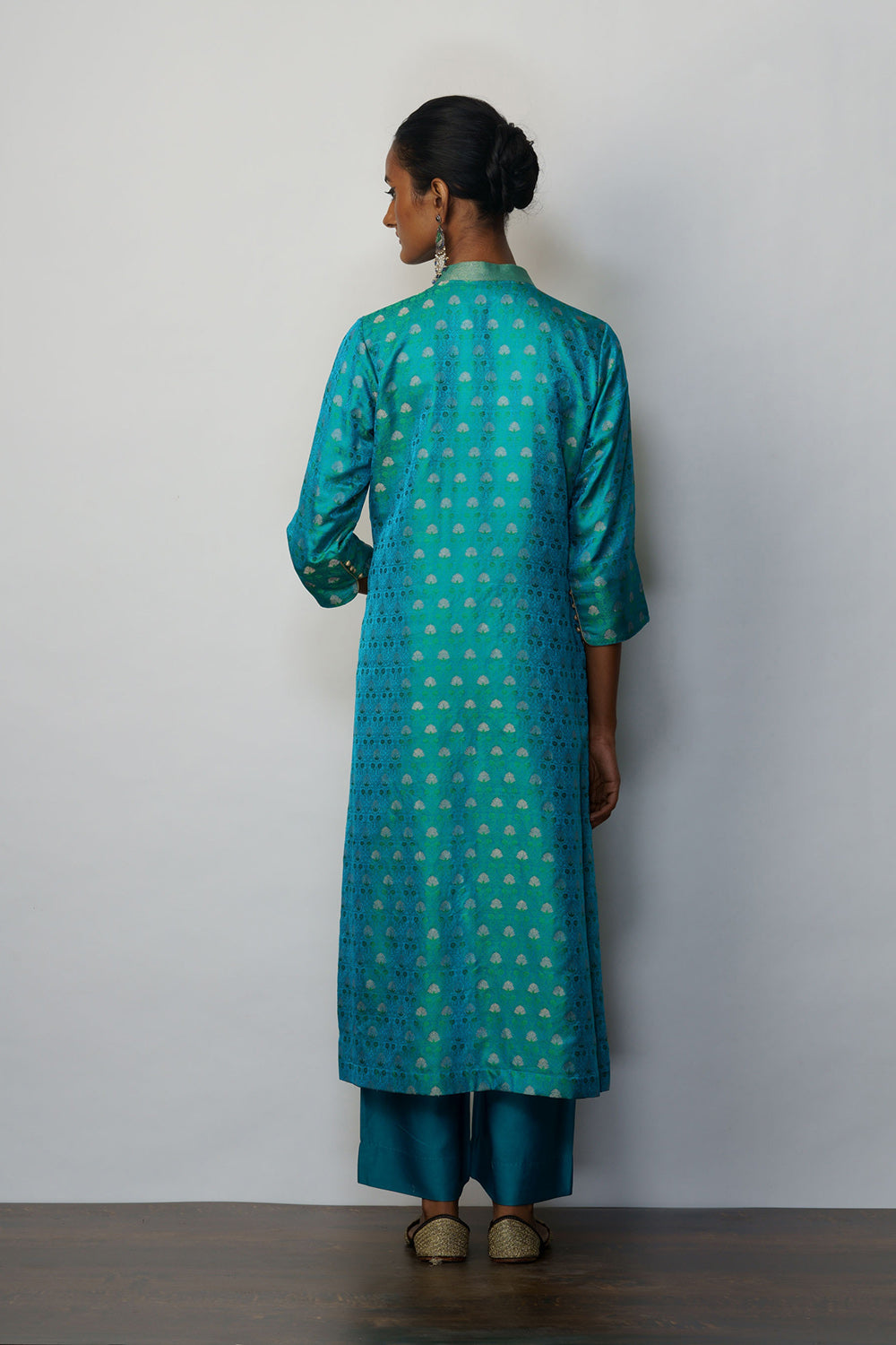 Kurta Silk Tanchoi Turquoise - image 3