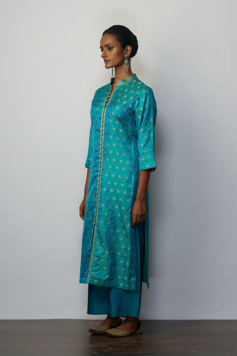 Kurta Silk Tanchoi Turquoise - image 2