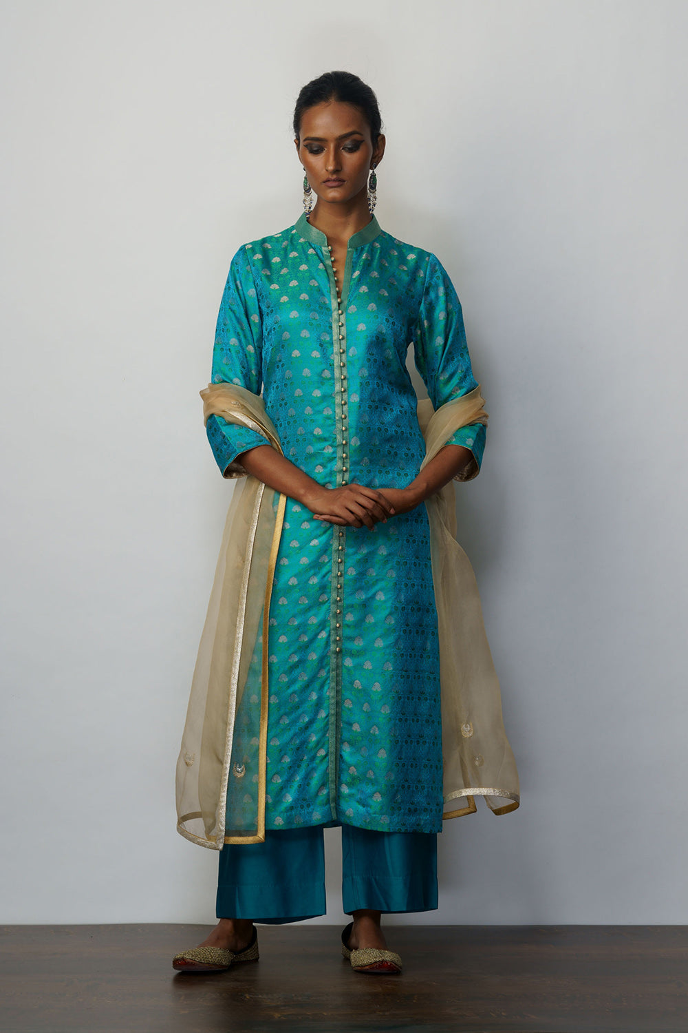 Kurta Silk Tanchoi Turquoise