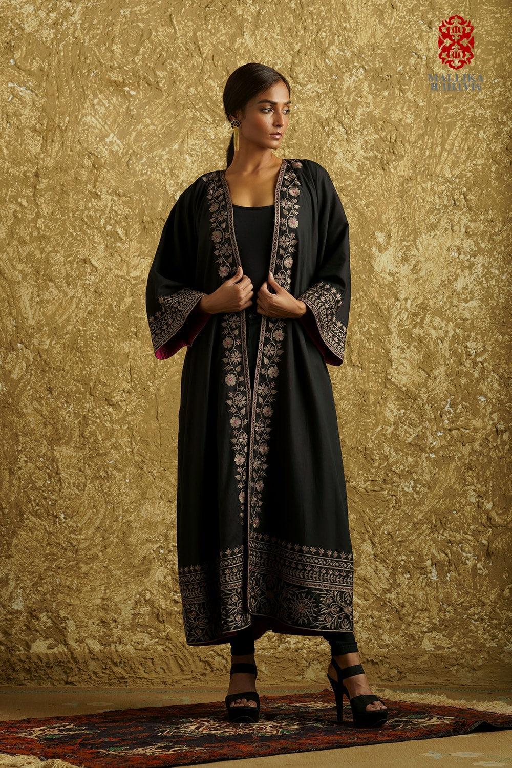 'Gul Mehar’ midnight black cotton silk overlay embroidered