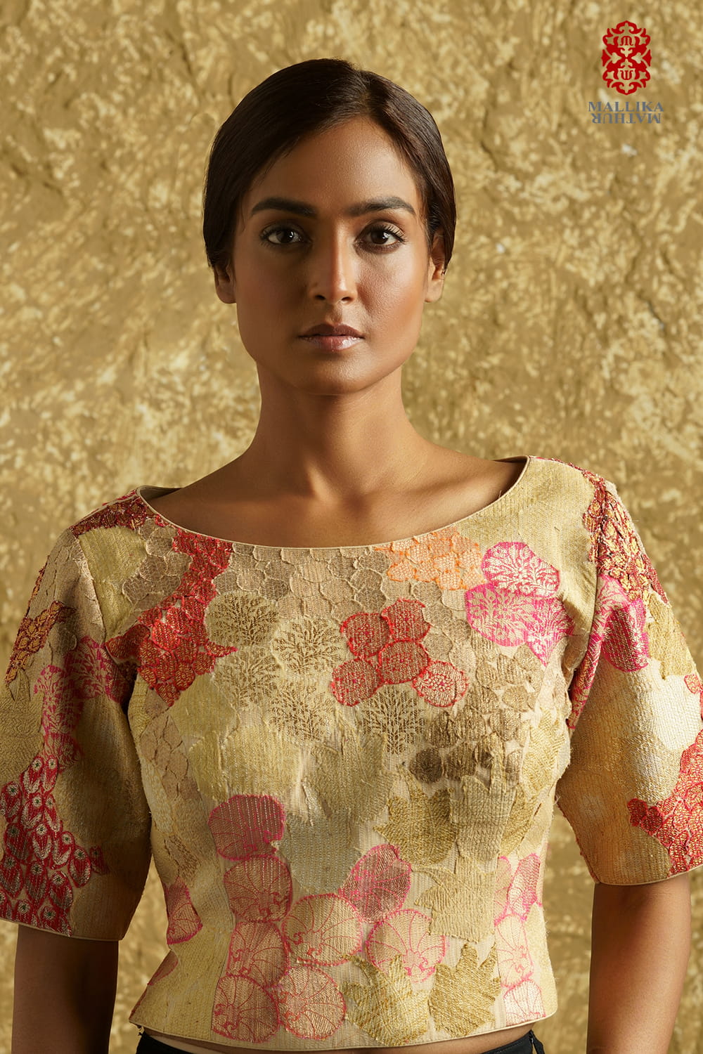 Banaras Bloom crop top butter gold