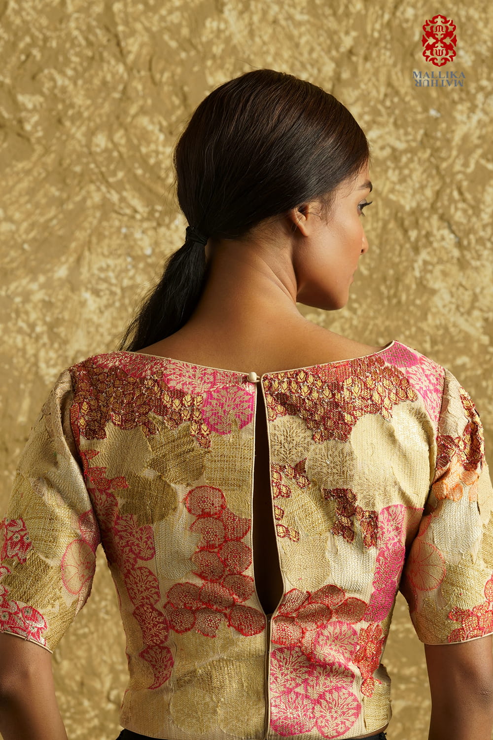 Banaras Bloom crop top butter gold