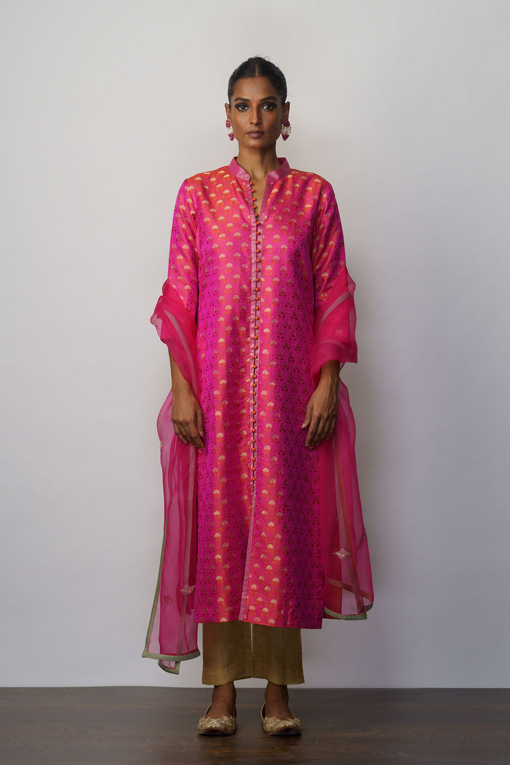 Kurta Silk Tanchoi Rani Pink