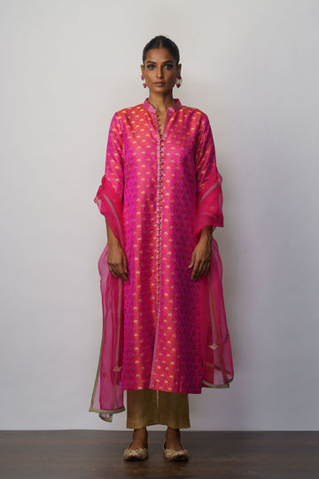 Kurta Silk Tanchoi Rani Pink