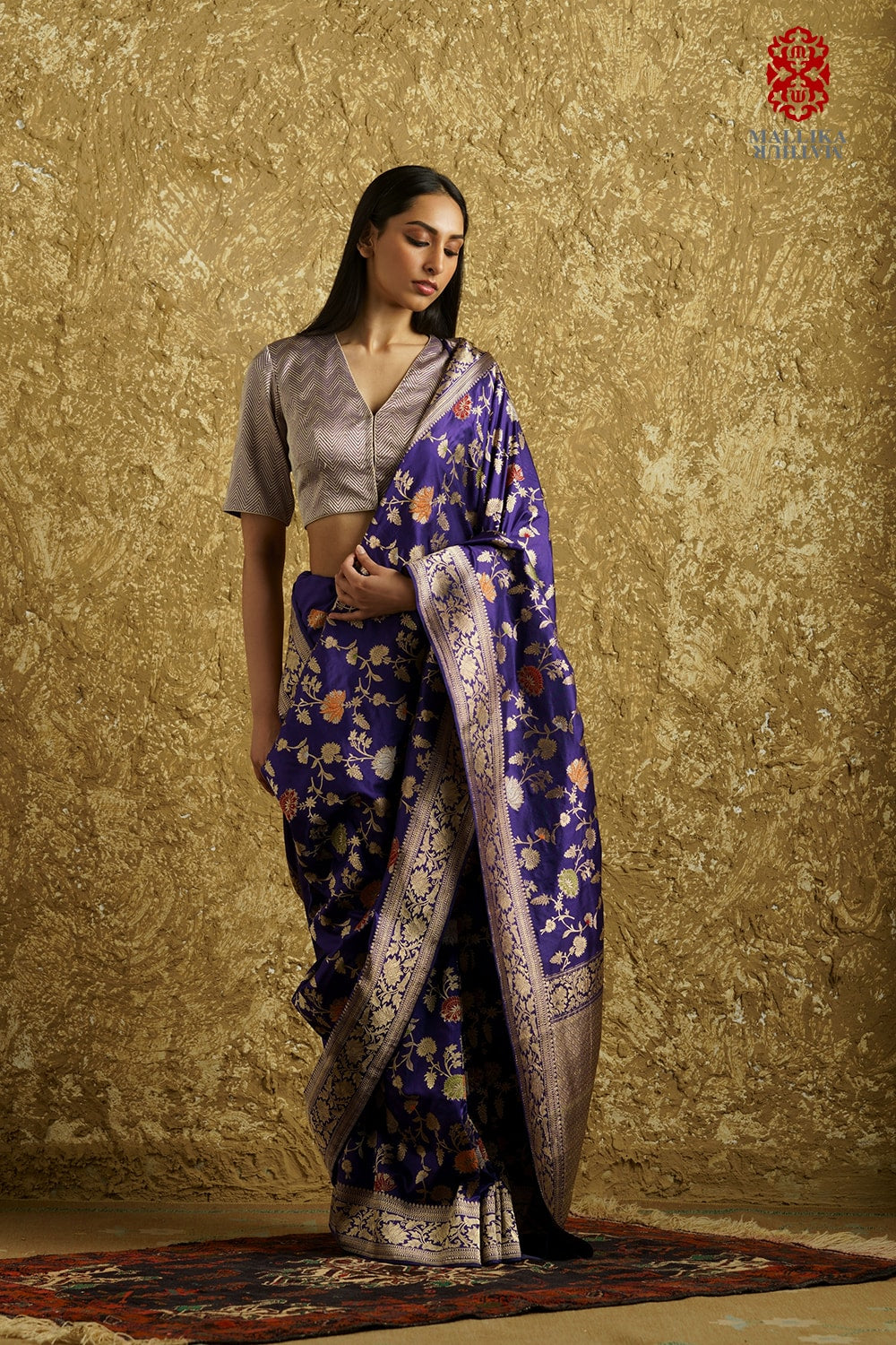 Phool -bahaar’ baingani or purple Benarasi silk sari - image 3