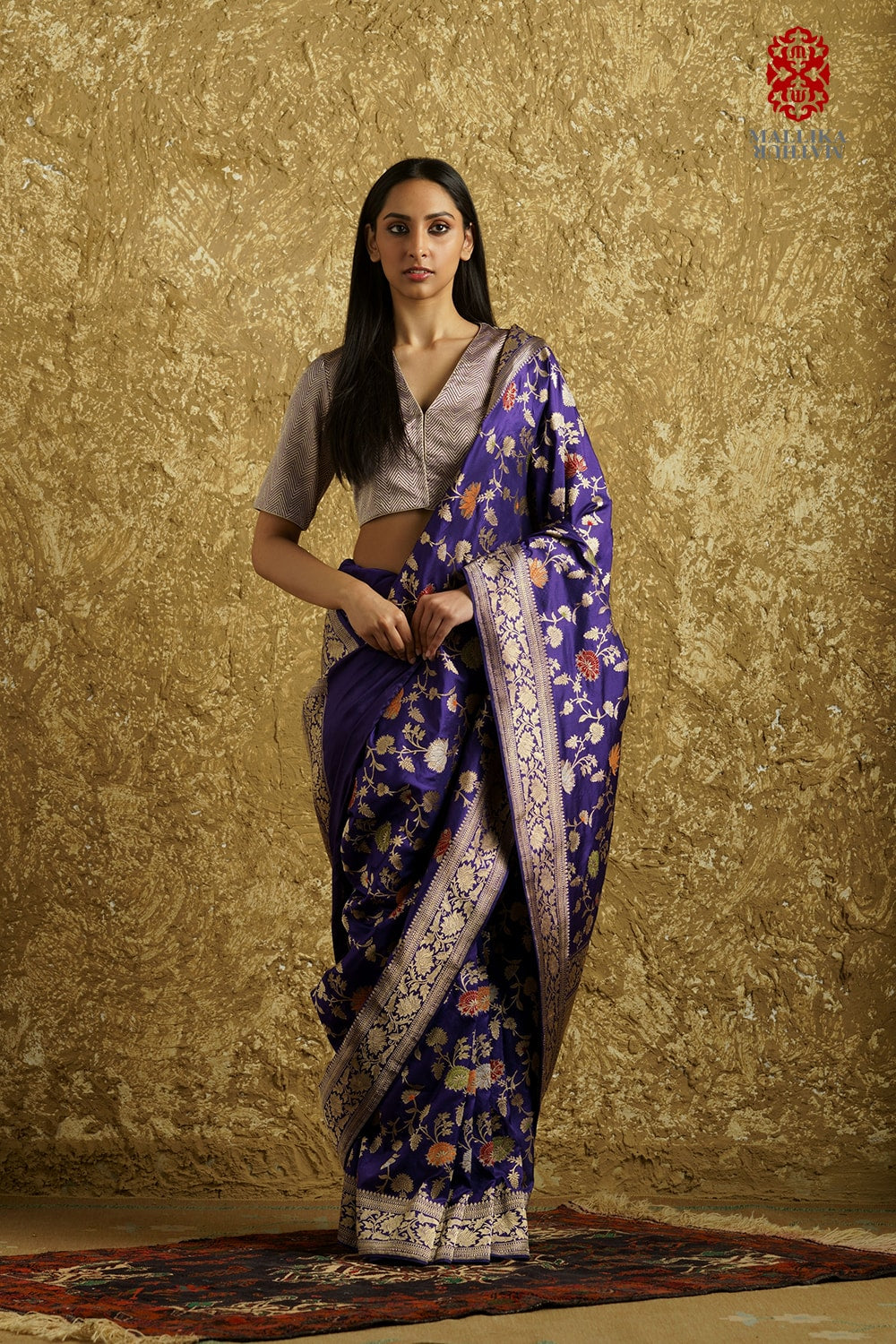 Phool -bahaar’ baingani or purple Benarasi silk sari