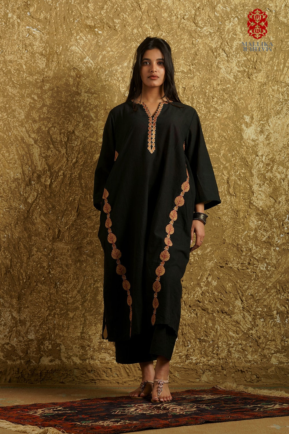 'Jebba' kalidar tunic muslin appliquéd motifs