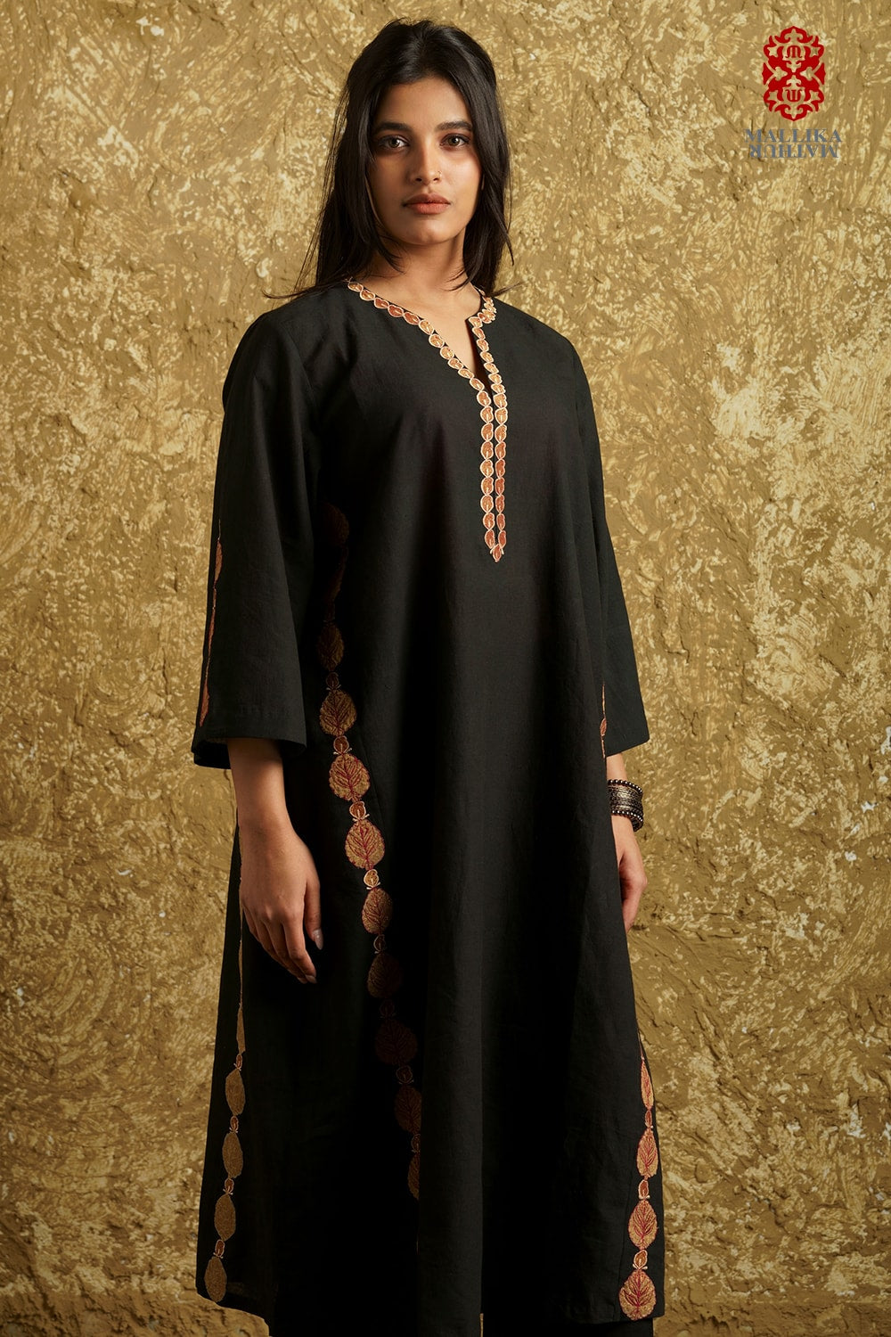 'Jebba' kalidar tunic muslin appliquéd motifs