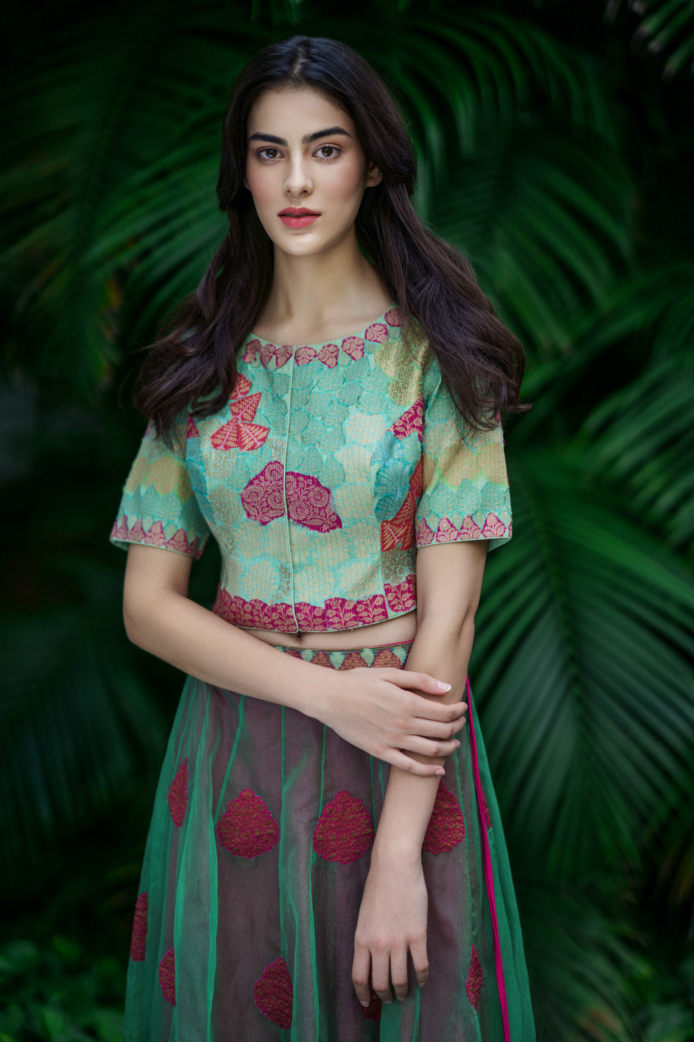 'Banaras Bloom' crop top aquamarine