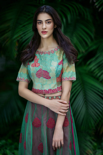'Banaras Bloom' crop top aquamarine
