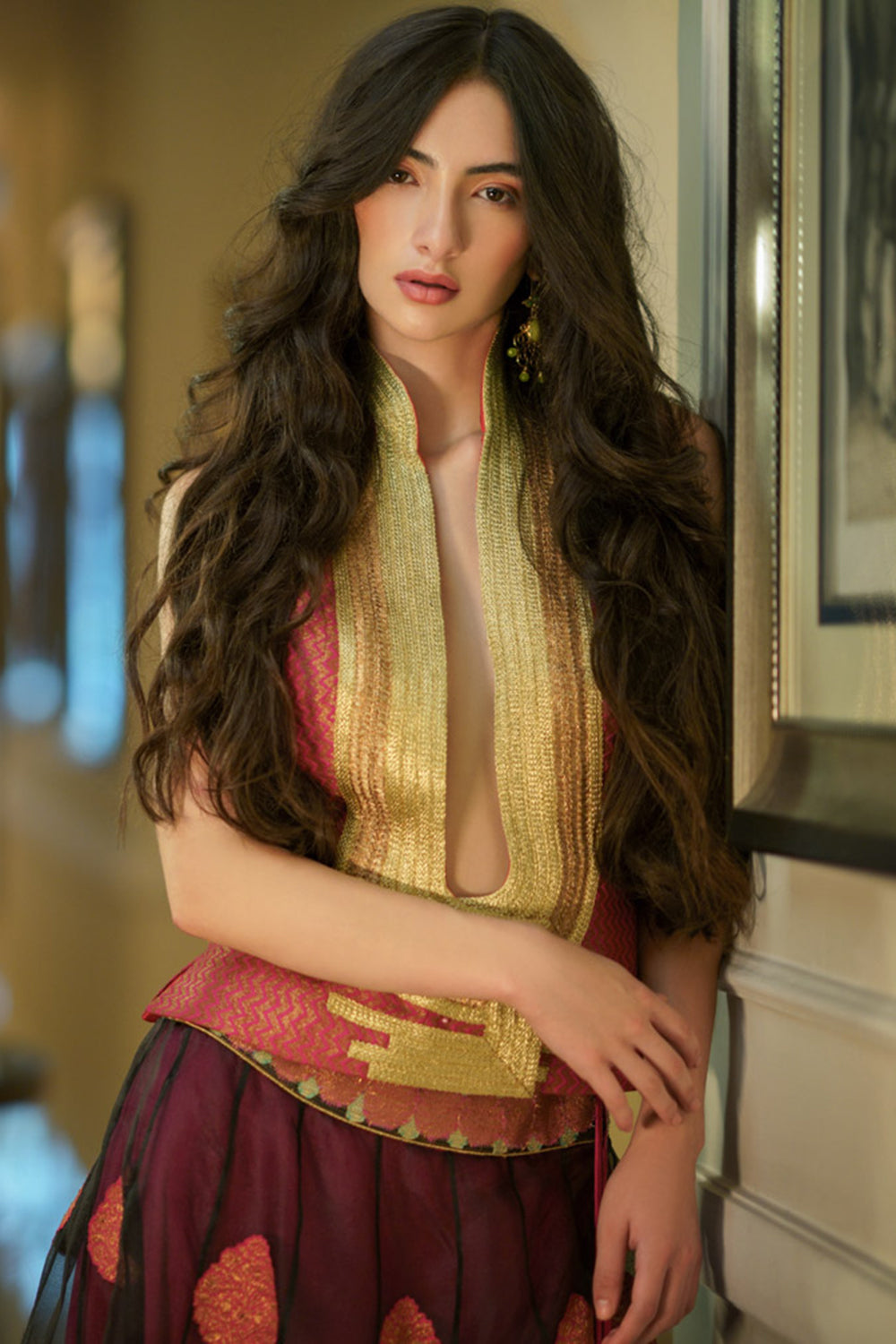 'Fatuhi' zari waistcoat blouse rani pink