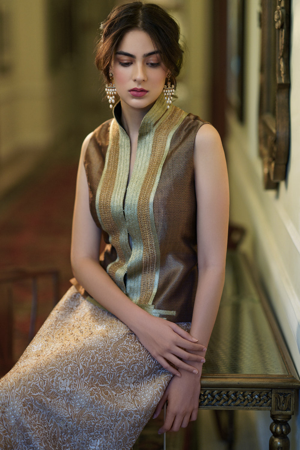 'Fatuhi' copper zari waistcoat blouse