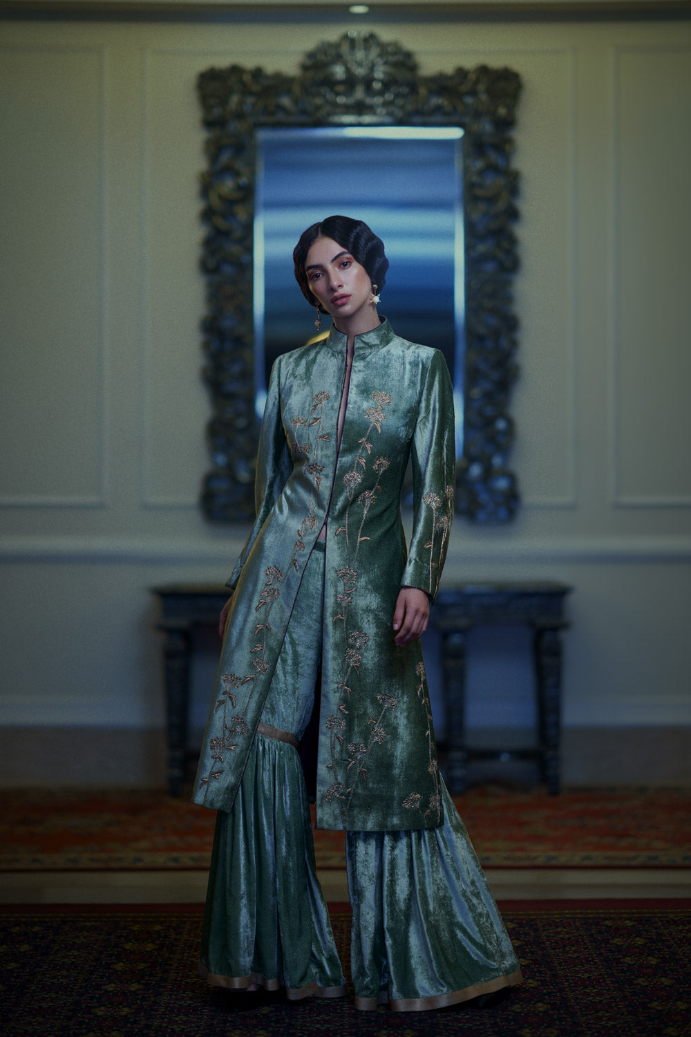 'Sweet Cicely' velvet jacket aquamarine